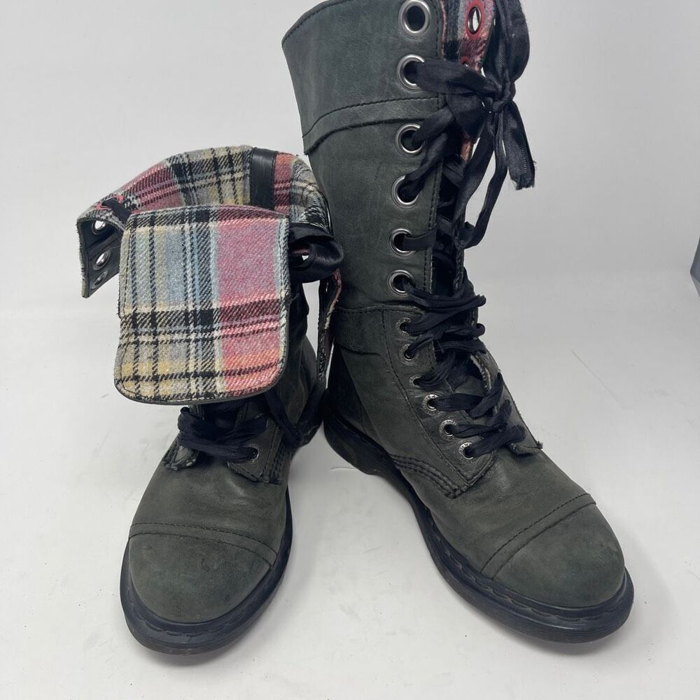 Dr. Martens Women's Triumph 12 Eye Lace Up Dark Green Calf High Boots Size 7
